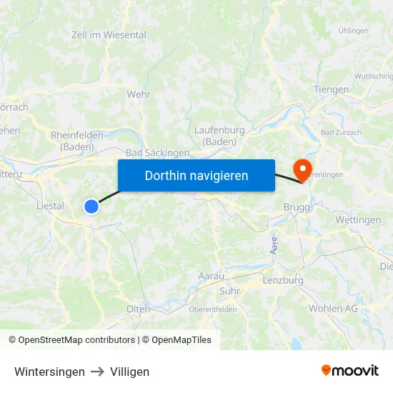 Wintersingen to Villigen map