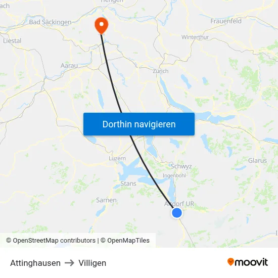Attinghausen to Villigen map