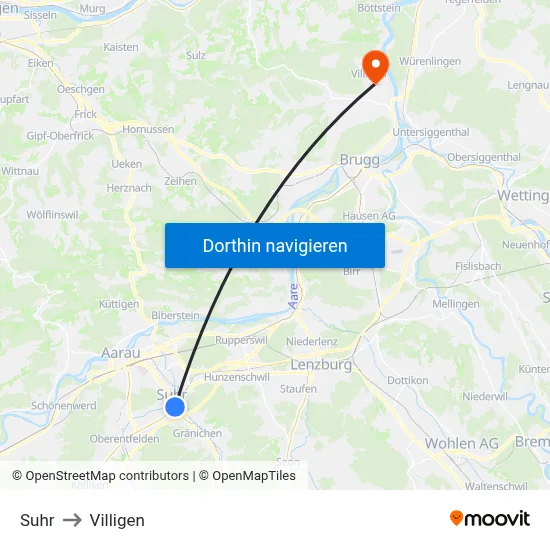 Suhr to Villigen map