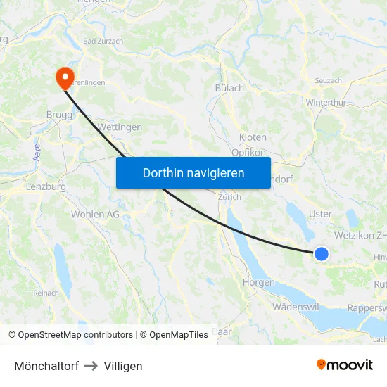 Mönchaltorf to Villigen map
