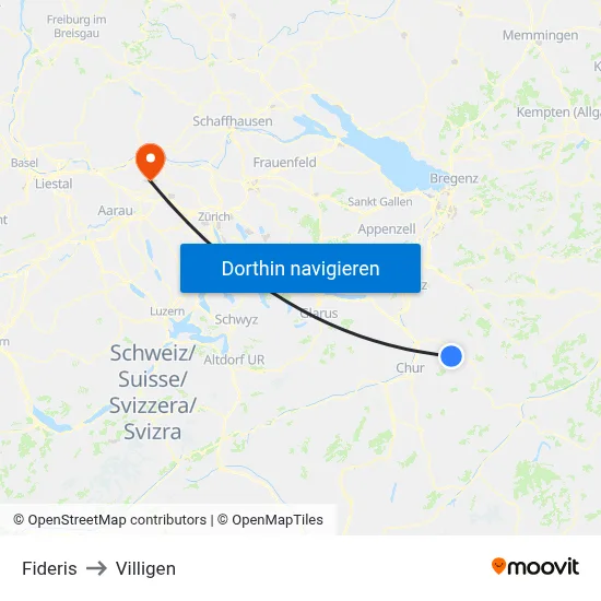 Fideris to Villigen map
