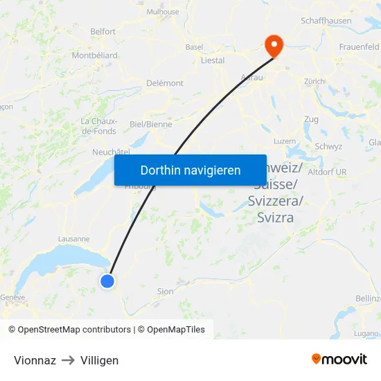 Vionnaz to Villigen map