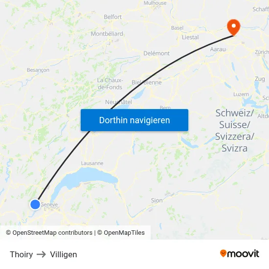 Thoiry to Villigen map