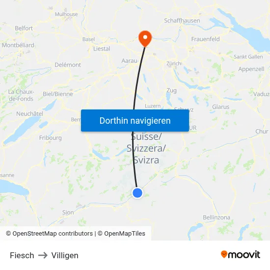 Fiesch to Villigen map