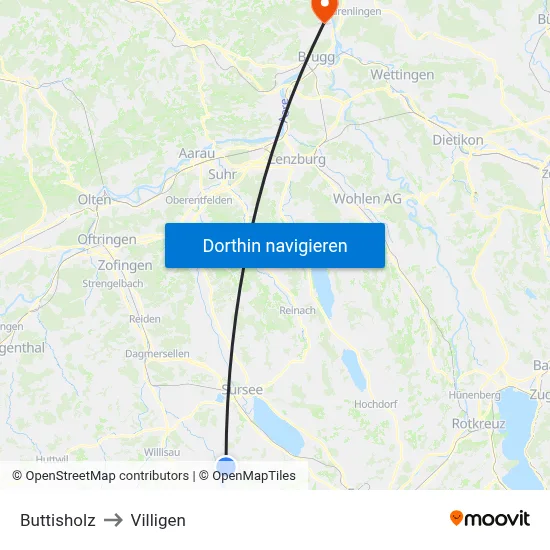 Buttisholz to Villigen map