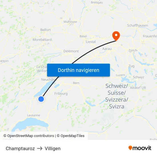 Champtauroz to Villigen map