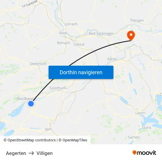 Aegerten to Villigen map