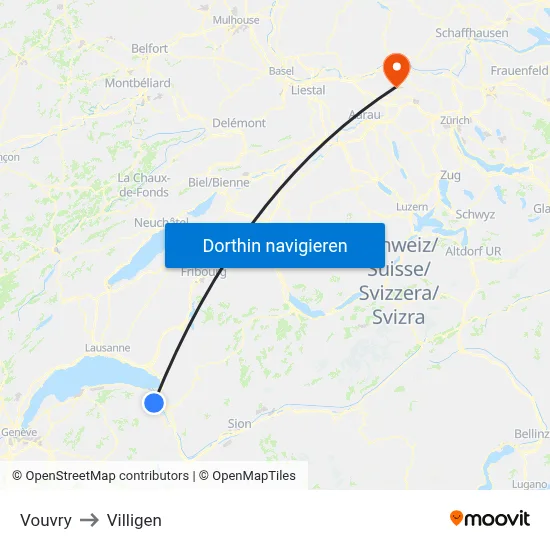 Vouvry to Villigen map