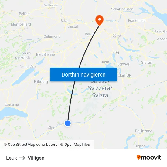 Leuk to Villigen map