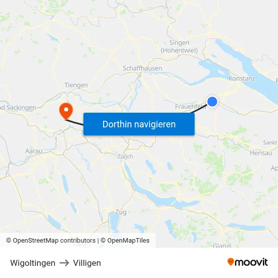 Wigoltingen to Villigen map