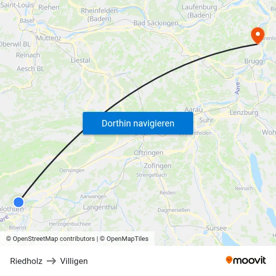Riedholz to Villigen map