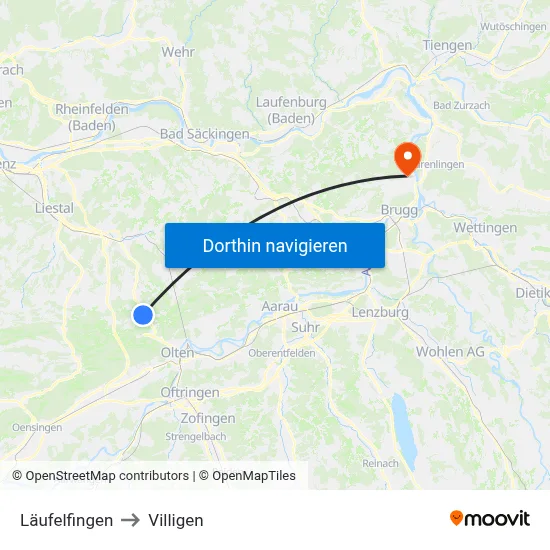 Läufelfingen to Villigen map
