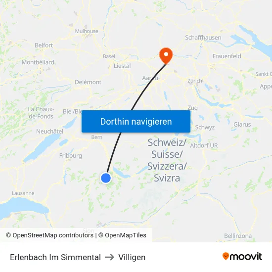 Erlenbach Im Simmental to Villigen map
