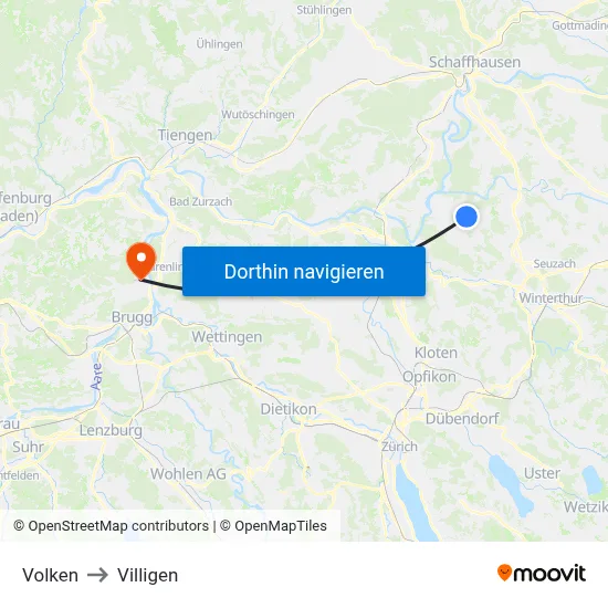 Volken to Villigen map