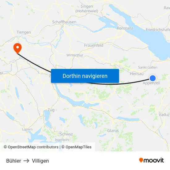 Bühler to Villigen map