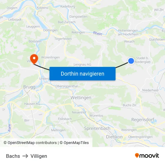 Bachs to Villigen map