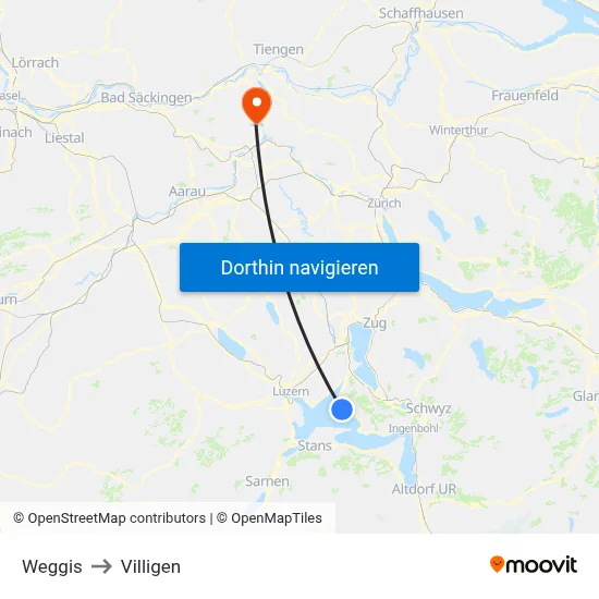 Weggis to Villigen map