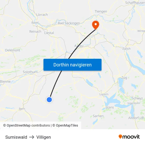 Sumiswald to Villigen map