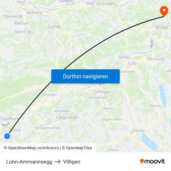Lohn-Ammannsegg to Villigen map