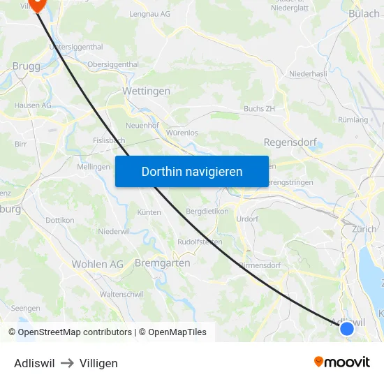 Adliswil to Villigen map