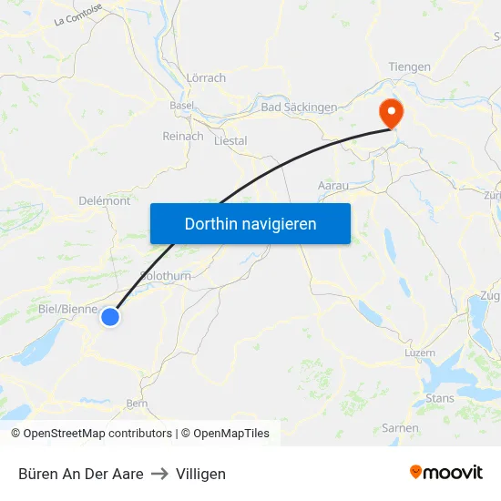 Büren An Der Aare to Villigen map