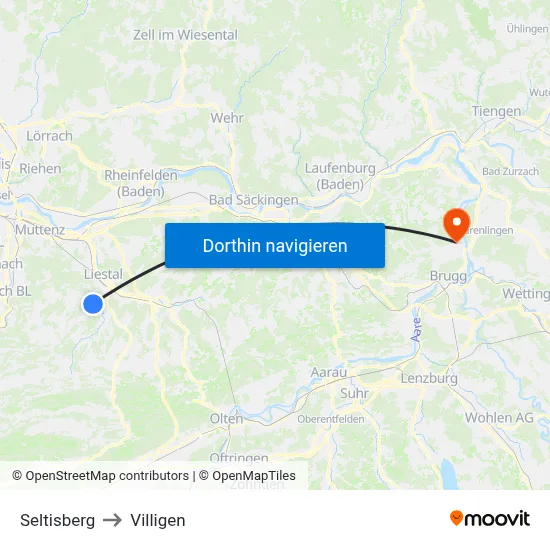 Seltisberg to Villigen map