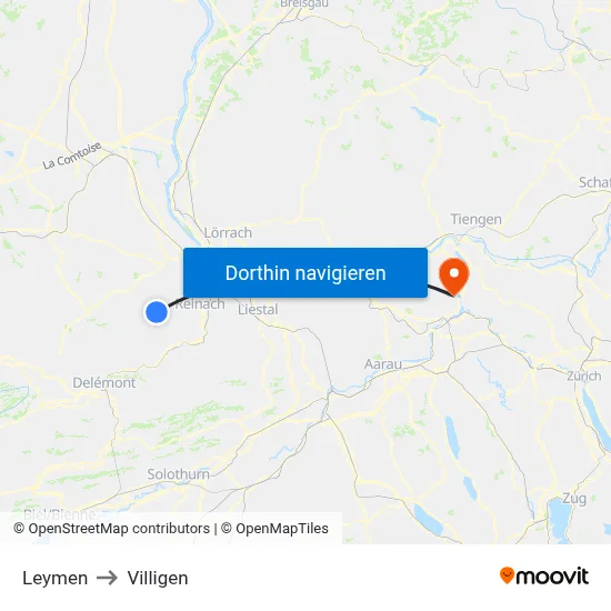 Leymen to Villigen map