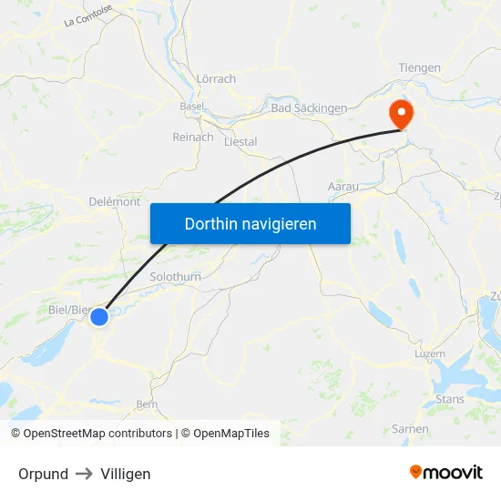 Orpund to Villigen map