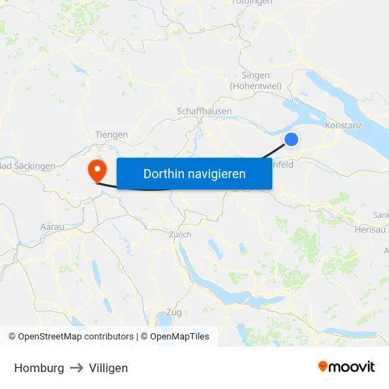 Homburg to Villigen map
