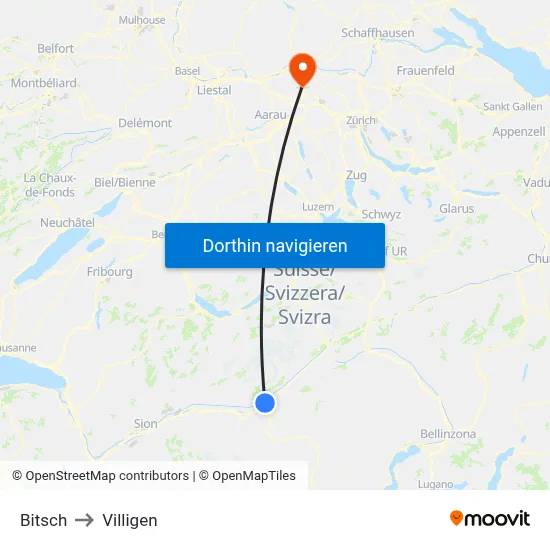 Bitsch to Villigen map