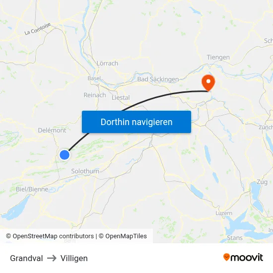 Grandval to Villigen map