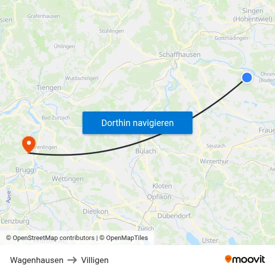 Wagenhausen to Villigen map