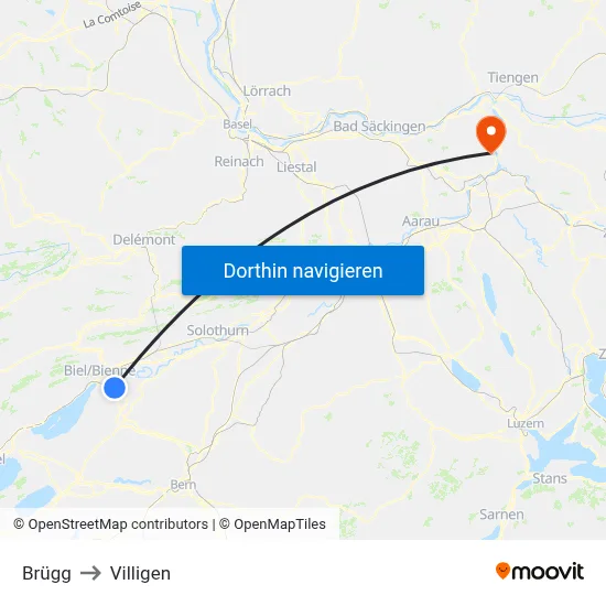Brügg to Villigen map