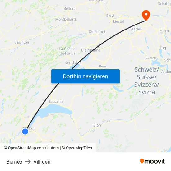 Bernex to Villigen map