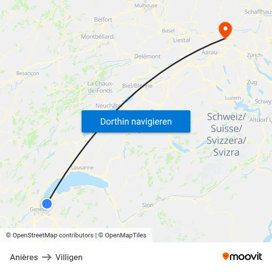 Anières to Villigen map