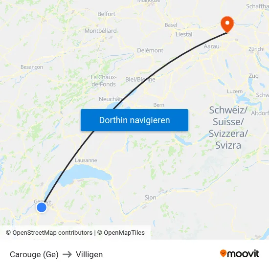 Carouge (Ge) to Villigen map
