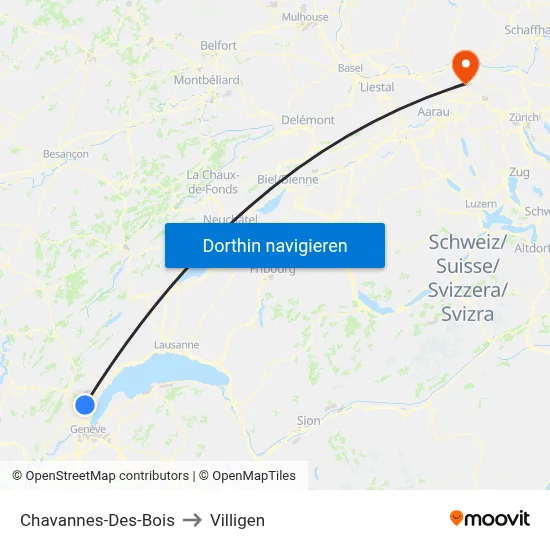 Chavannes-Des-Bois to Villigen map
