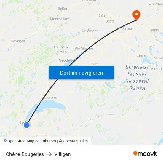 Chêne-Bougeries to Villigen map