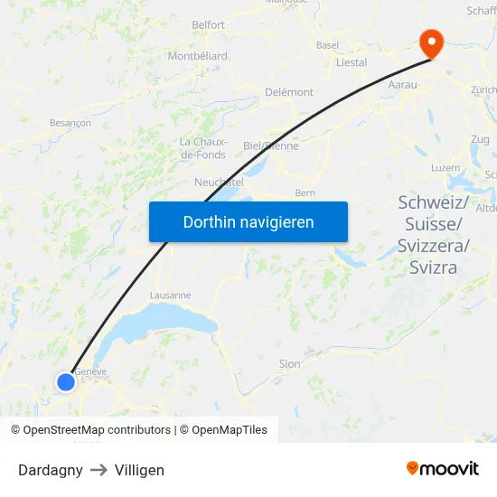 Dardagny to Villigen map