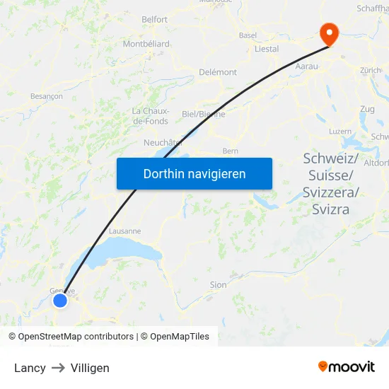 Lancy to Villigen map