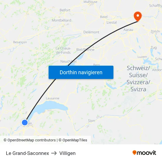 Le Grand-Saconnex to Villigen map
