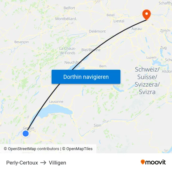 Perly-Certoux to Villigen map