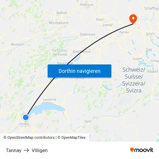Tannay to Villigen map