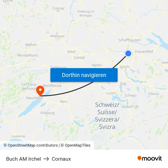 Buch AM Irchel to Cornaux map