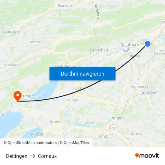Deitingen to Cornaux map