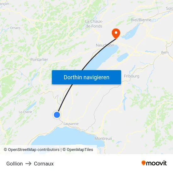 Gollion to Cornaux map