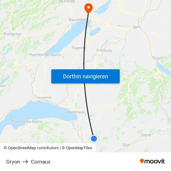 Gryon to Cornaux map