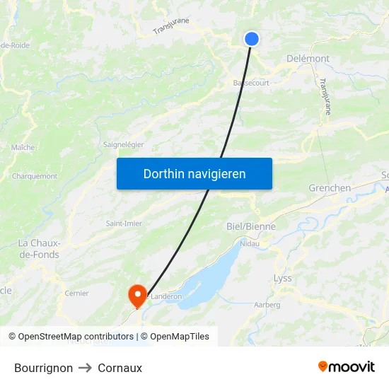 Bourrignon to Cornaux map