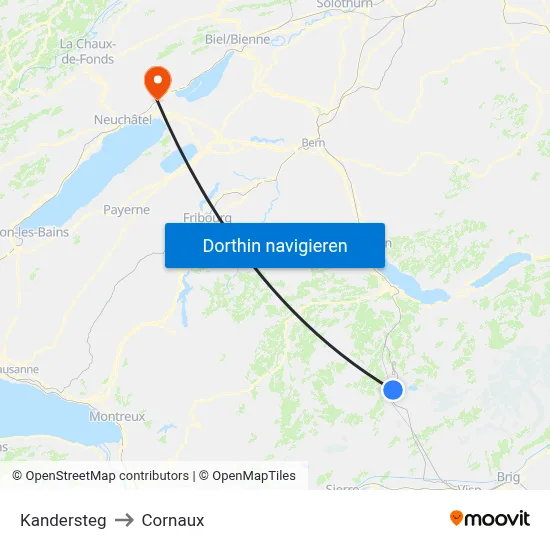 Kandersteg to Cornaux map