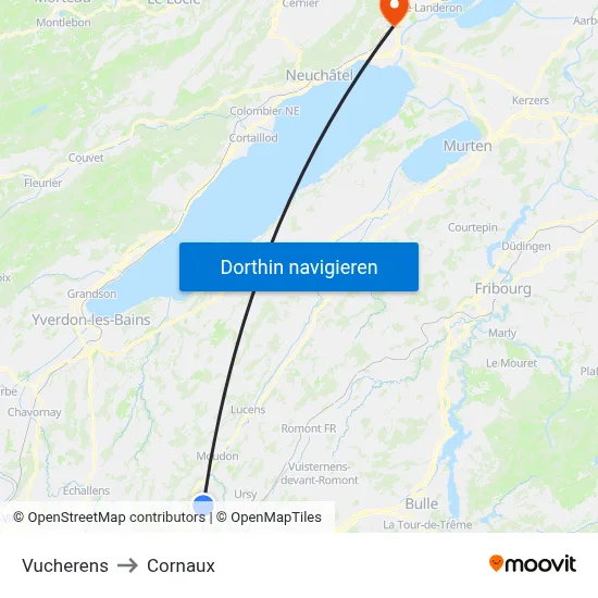 Vucherens to Cornaux map